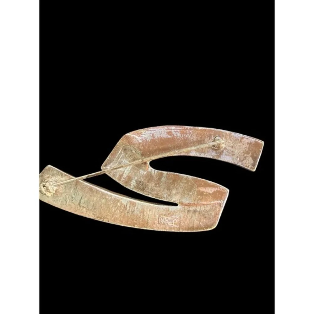 Vintage Napier Gold Tone Rhinestone Abstract‎ Curved Statement Brooch Pi